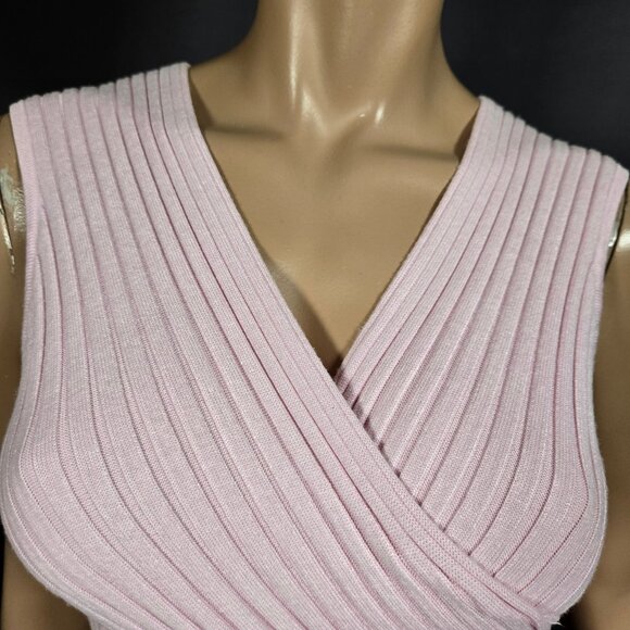 Y2K Pink Sleeveless Ribbed Knit Tank Top Womens S Coquette Crossover V Neck - Picture 3 of 7